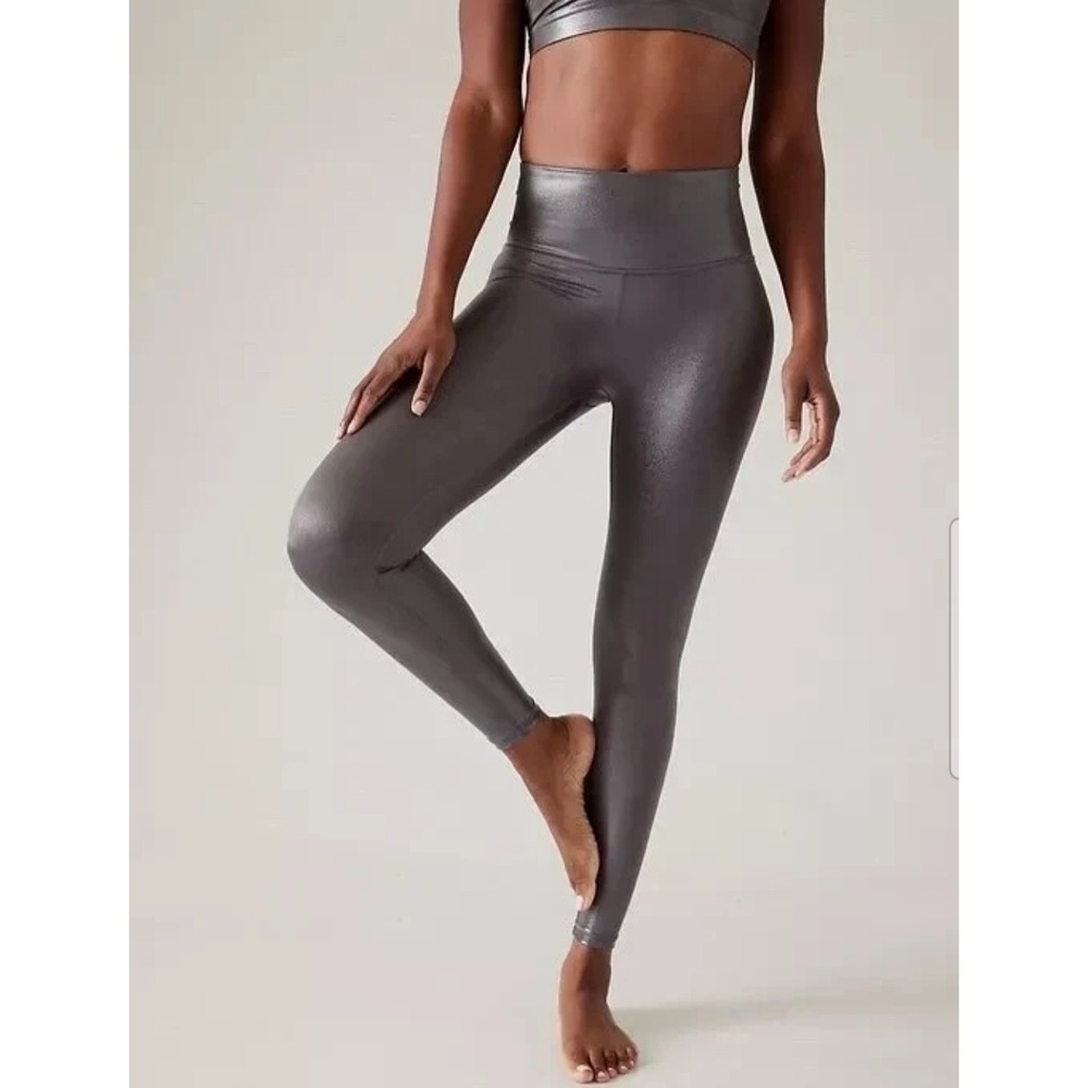 Athleta Elation Shine Tight Leggings Metallic Pewter Gray Shine Size Small